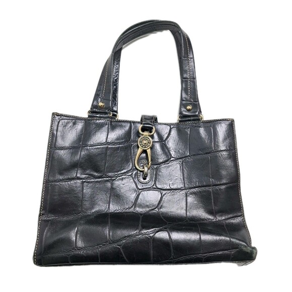 Dooney Bourke Black Crocodile Embossed Leather Logo Lock Hobo Bag Tote Alligator - Picture 1 of 14